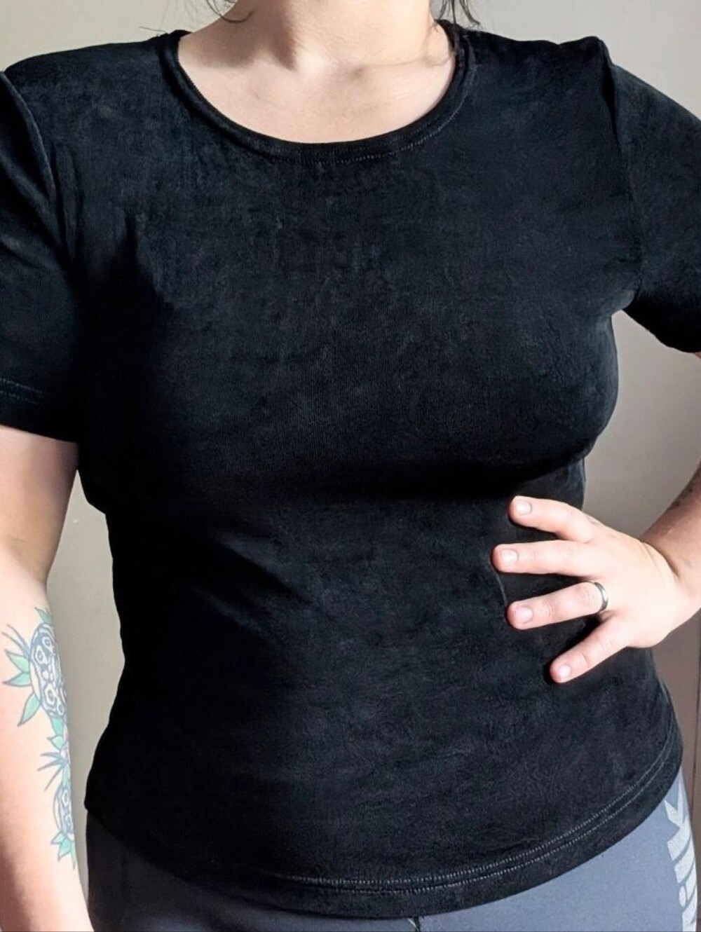 90s Vintage Softwear by Mark Singer Slinky Stretchy Black Scoop Neck Tee